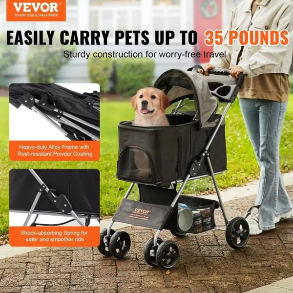 VEVOR Pet Stroller, A Four-wheeled Rotating Dog Stroller With A Brake, Has A Weight Capacity Of 35 Pounds